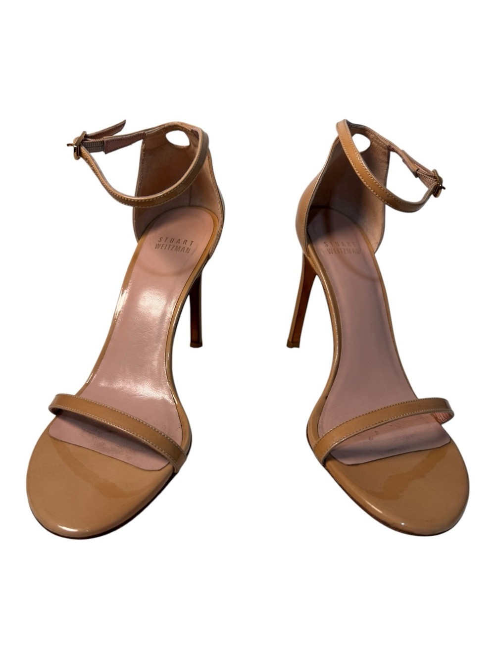 Stuart Weitzman Cognac Suede Ankle Strap Block Heel Sandals Size 7.5W